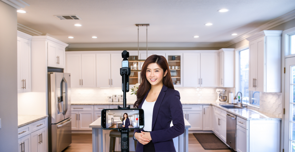 How First Viewings works - First Viewings An image of a real estate agent filming a property tour using First Viewings.