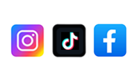 Sharing videos to social media - First Viewings An image of the Instagram app icon, Tiktok app icon and facebook app icon.