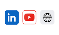 An image of a Linkedin icon, a Youtube icon and a website icon.