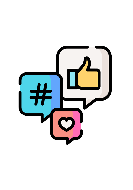 An image of icons for hashtag, thumbs up, and a heart to show sharing real estate videos online.